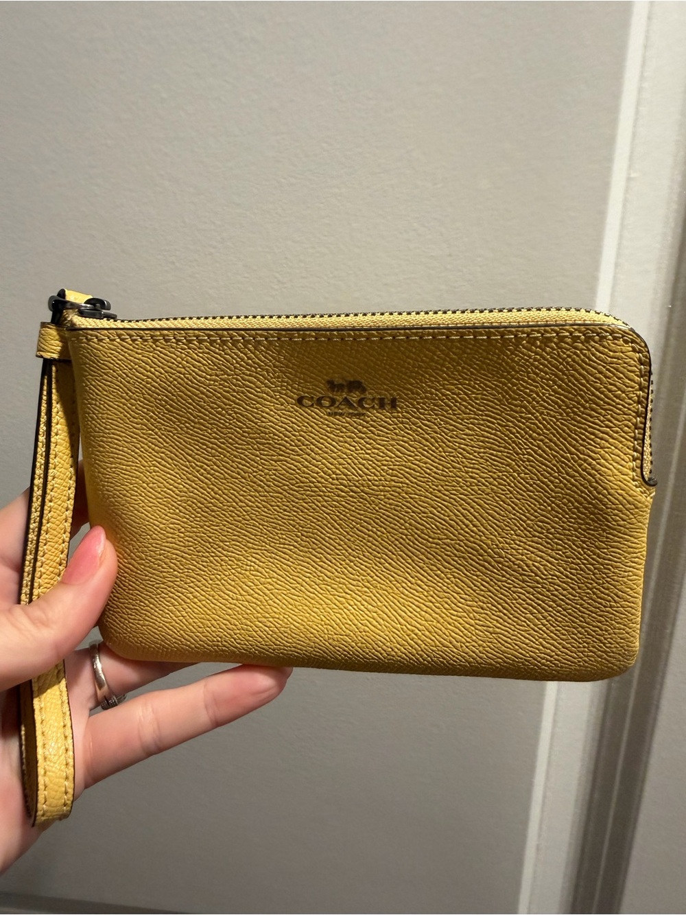 COACH Yellow Leather Wristlet with Top Zip and Strap